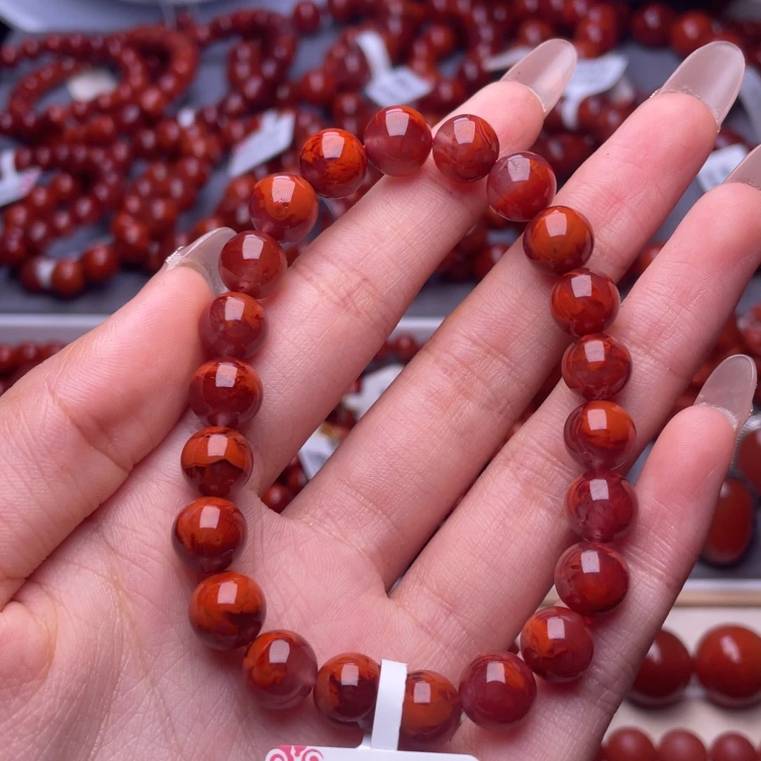 南红玛瑙未镶嵌其他9mm精品瓦西牛血红火焰手串