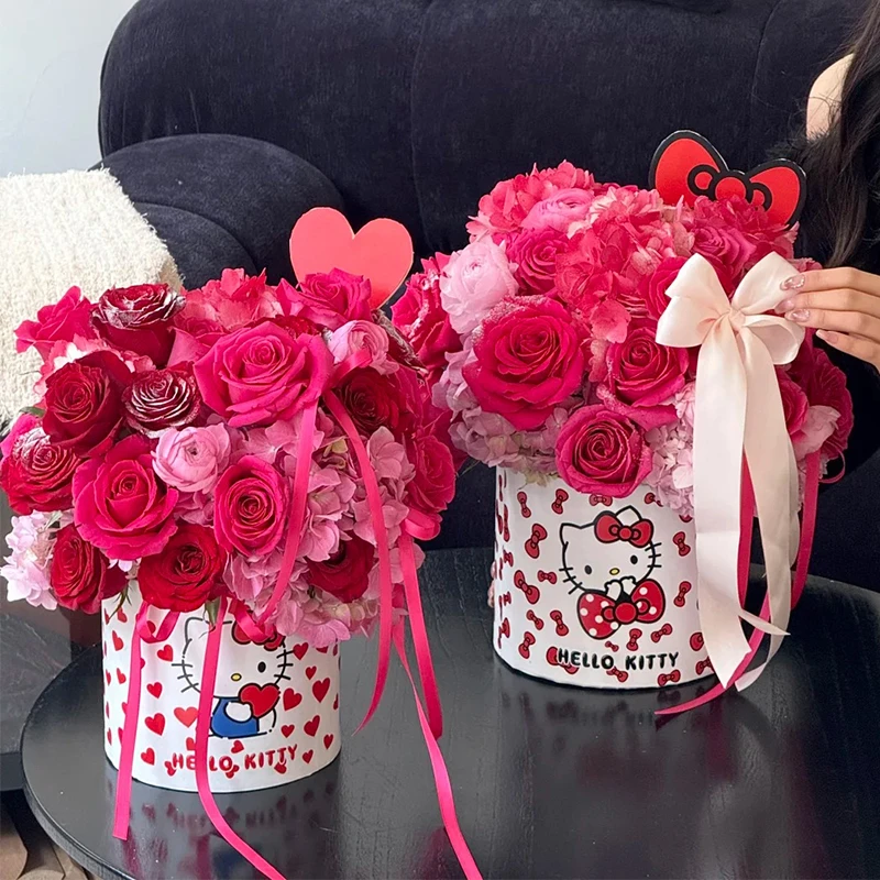 粉色猫咪套二抱抱桶花束包装空桶圆桶花艺插花diy材料