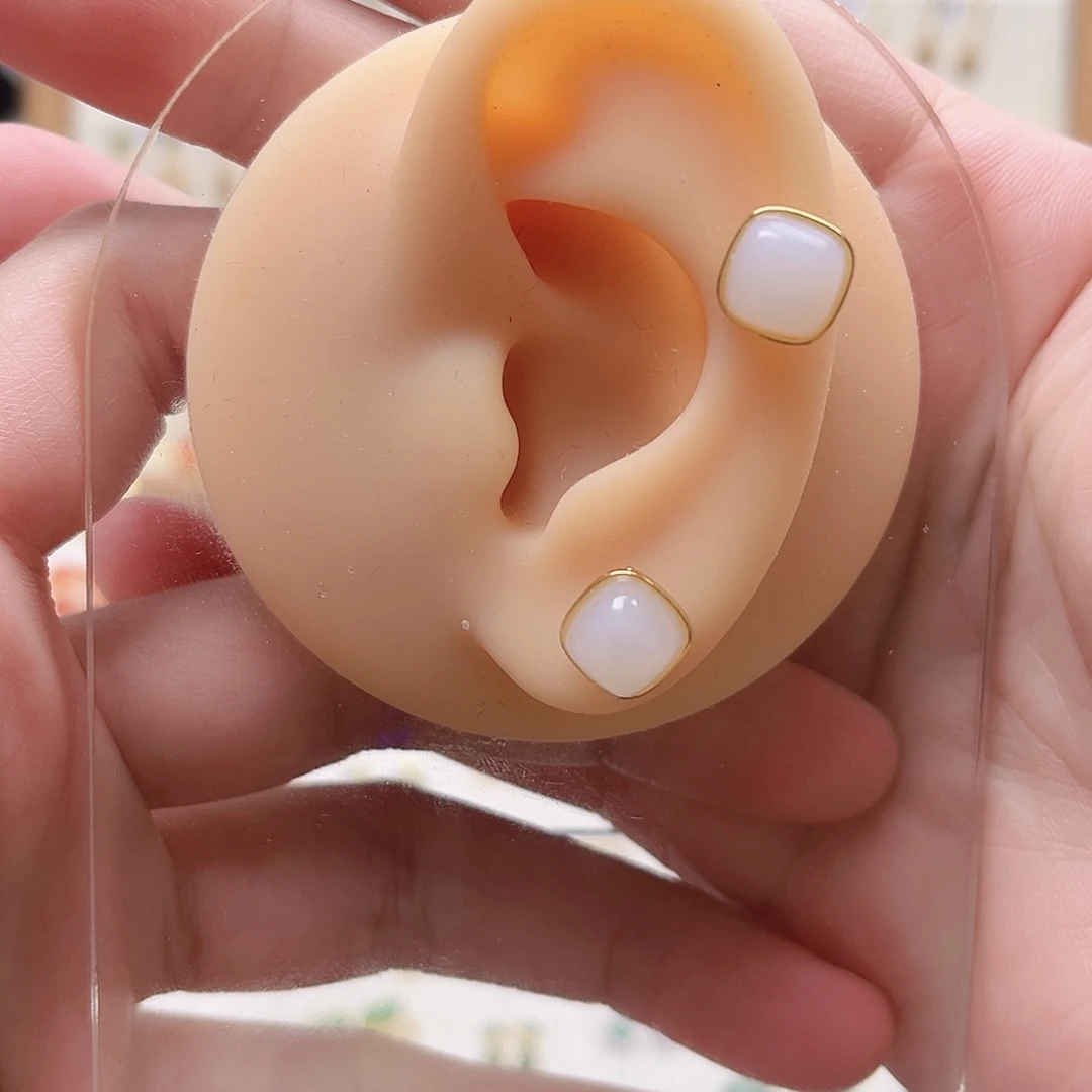 和田玉银S925镶嵌耳饰