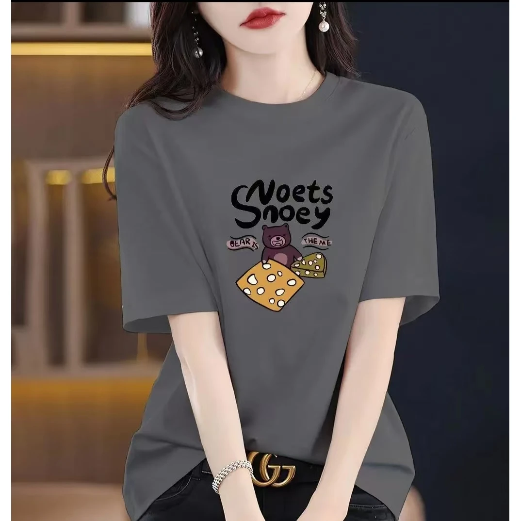 2025新款潮牌印花女款百搭韩版夏季显瘦休闲圆领女士T恤时尚半袖