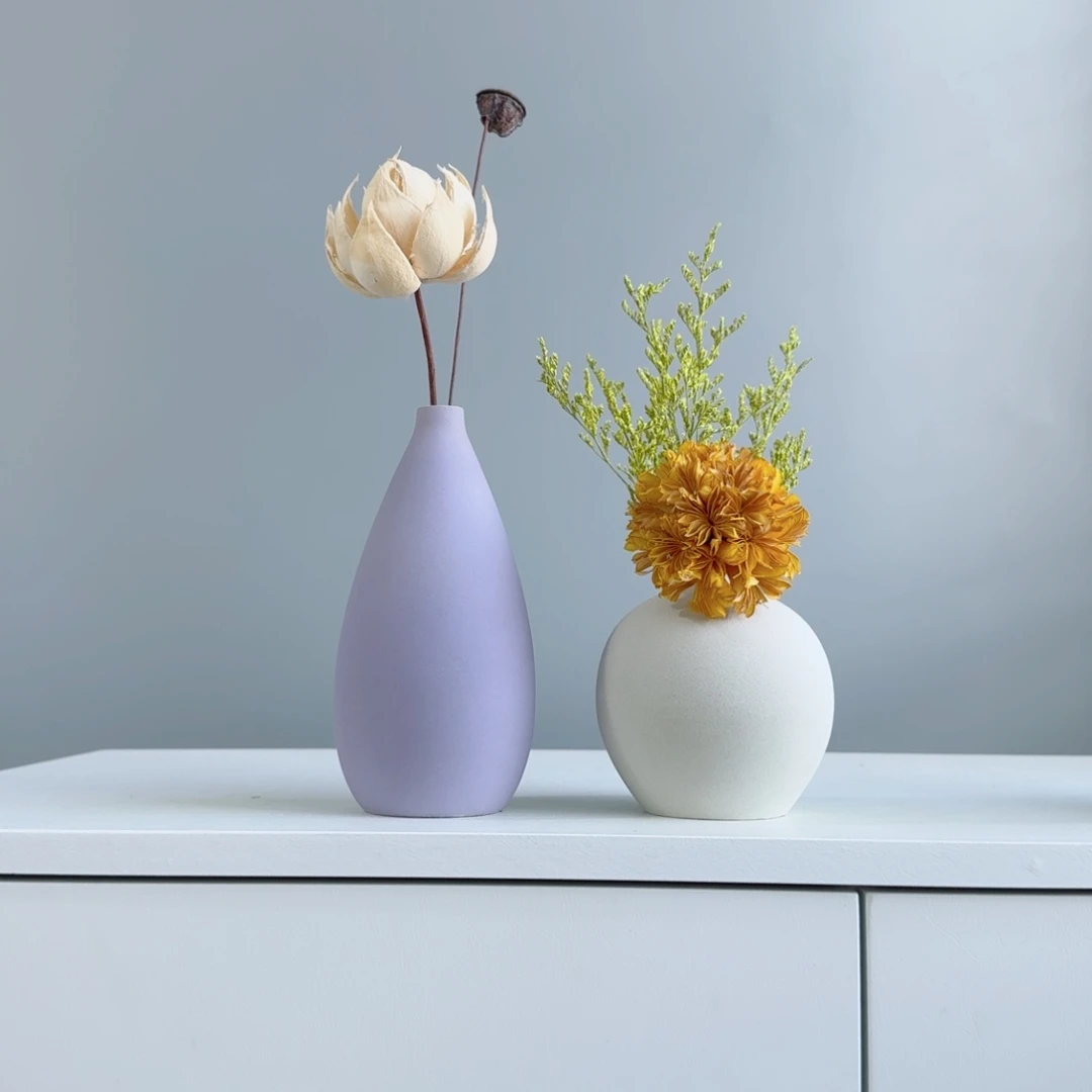 瓷片陶瓷花瓶摆件含花总高约20-30cm