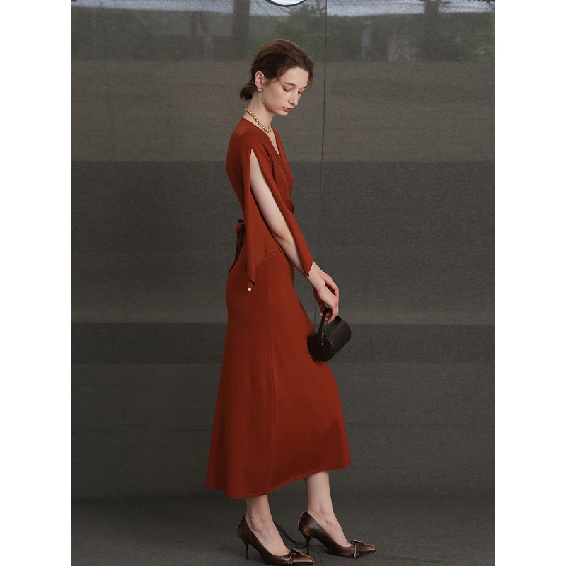 Mix Selection｜红磨坊 进口美丽诺羊毛修身连衣裙女秋MSCJQ0836