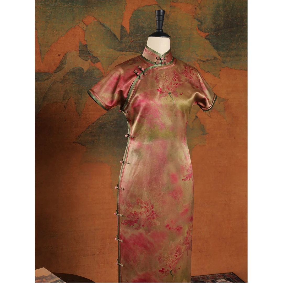 女神姑娘新品[清欢]重缎香云纱古法开襟手工修身旗袍N50609-5-40