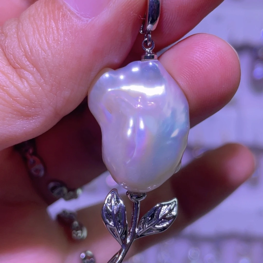 银S925镶嵌天然淡水珍珠吊坠淡水珍珠