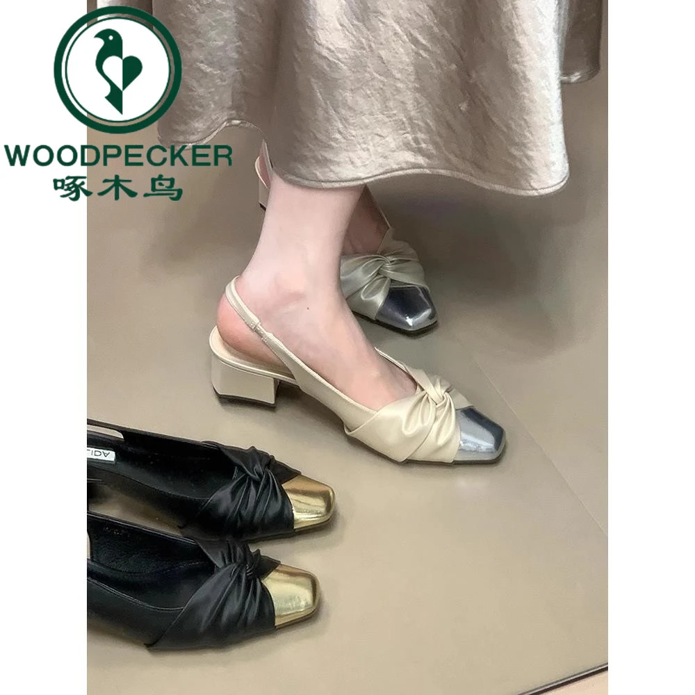 啄木鸟法式小香风晚晚单鞋女2025春季新款温柔气质包头凉鞋外穿