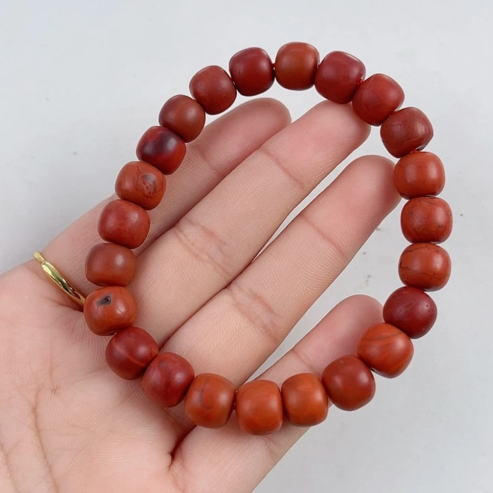 南红玛瑙未镶嵌瓦西哑光柿子锦双色火焰老型10mm