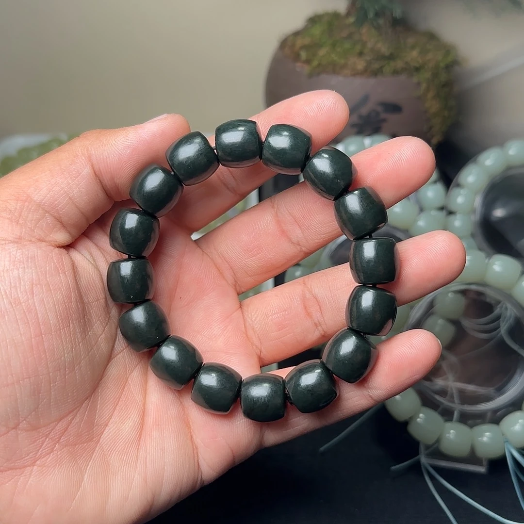 和田玉未镶嵌手串天然沙枣青卡14多样性拍一发一