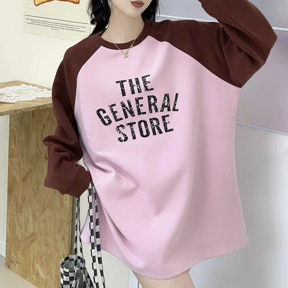 新款孕妇拼色卡通图案字母宽大体恤版卫衣188