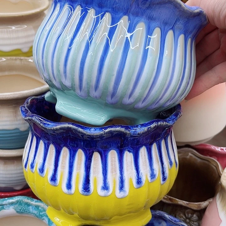 多肉绿植陶瓷花盆9.9包邮，有孔