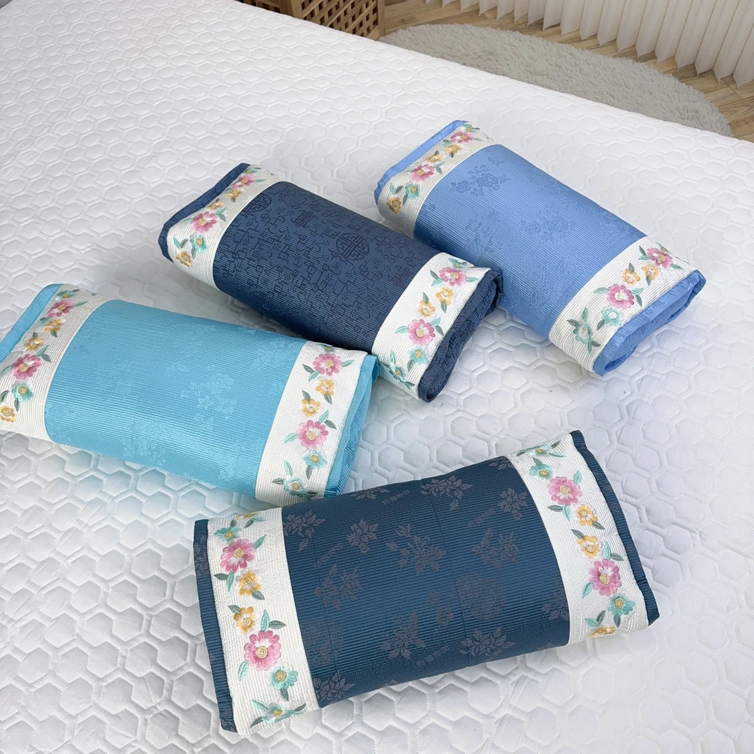 【新款上市】韩式贡缎荞麦枕头45*20*10 提花绗缝刺绣（美玉枕头）