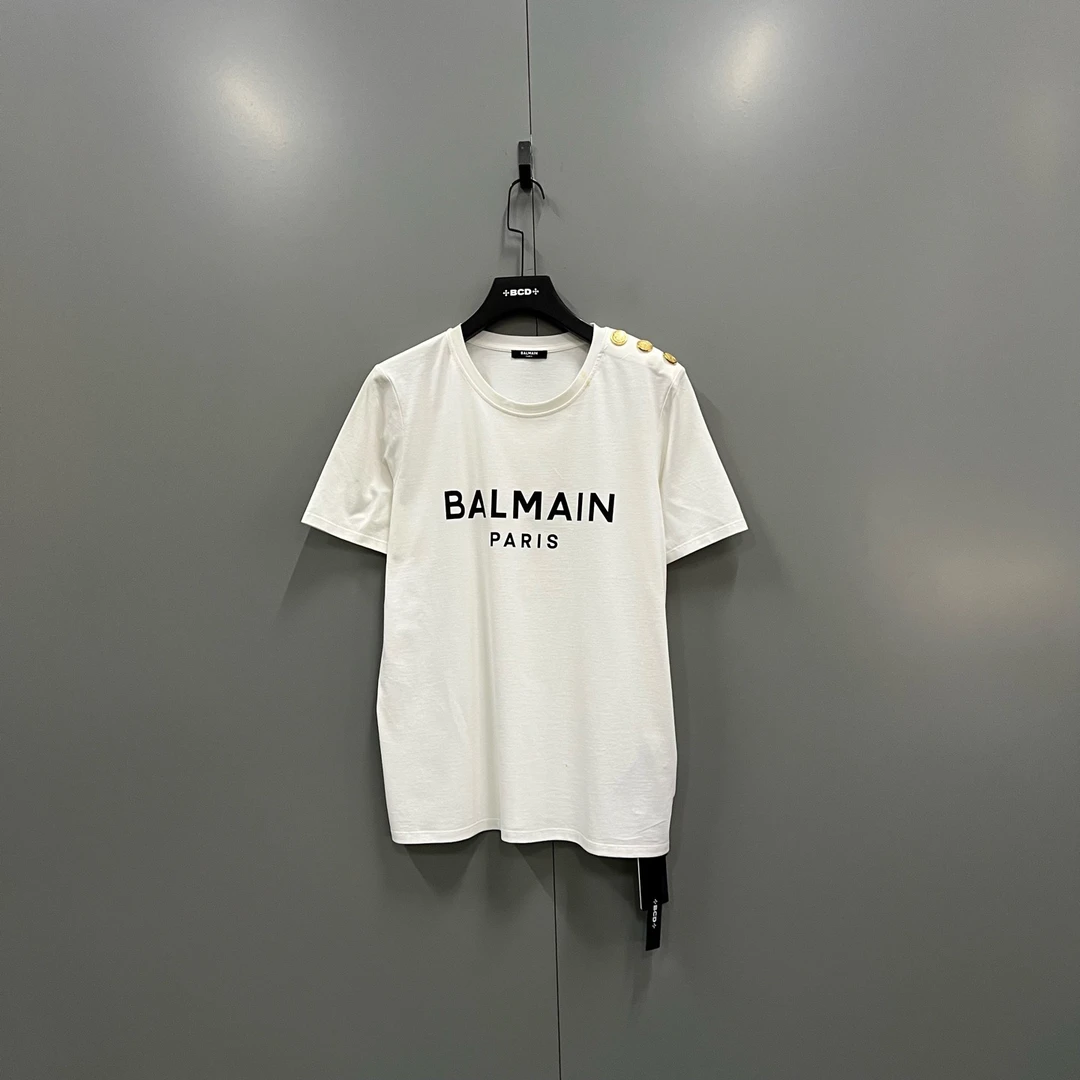 99新 BALMAIN/巴尔曼 zz8 白色印花短袖 XL码/103328/轻微污渍