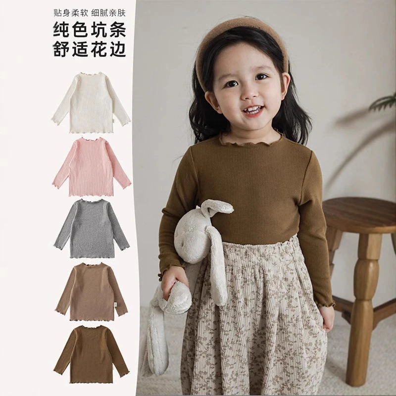 秋季洋气针织儿童宝宝弹力木耳边中童小贴中大童15岁男童t恤