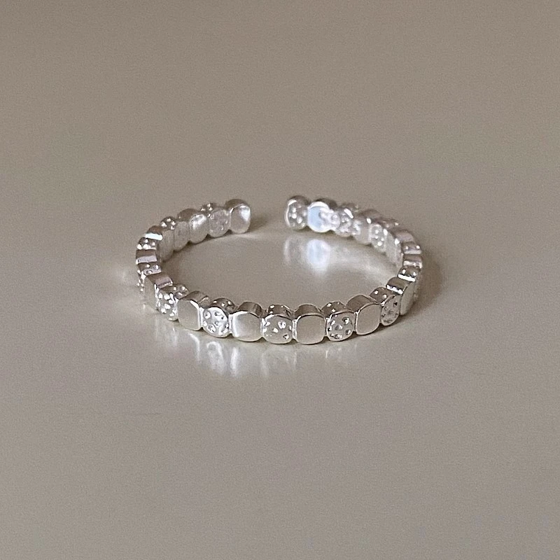 925银戒指 s925银熔岩方块肌理戒指女ins小众设计不规则开口指环