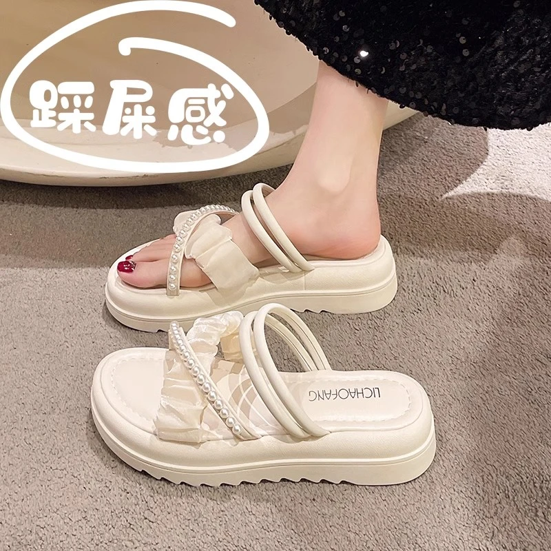 踩屎感凉鞋女夏季2025新款松糕跟托鞋仙女风厚底两穿凉拖软底半拖