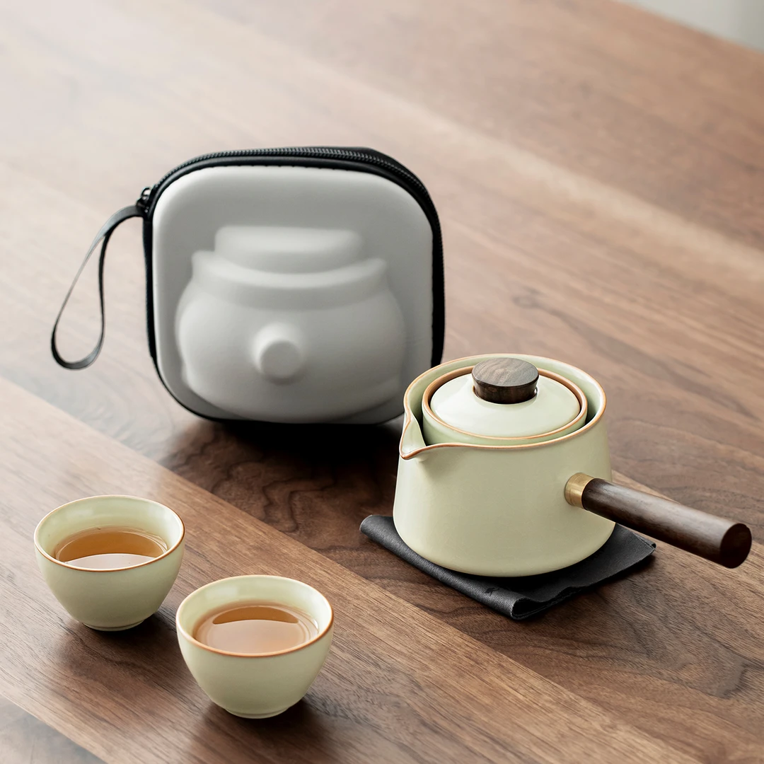煌山2025新款汝窑功夫旅行茶具一壶两杯户外办公便携式逍遥泡茶杯