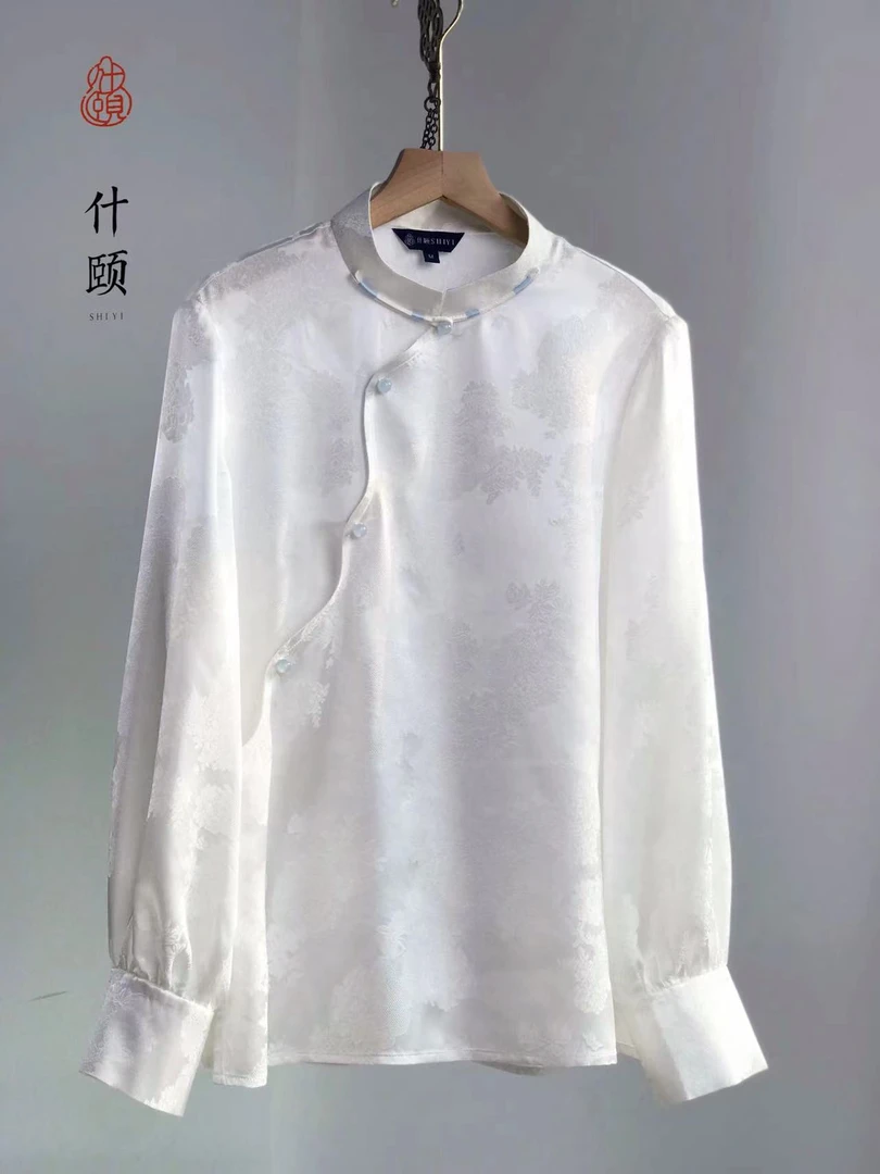 【非遗面料商品】白色牡丹提花缎小衫