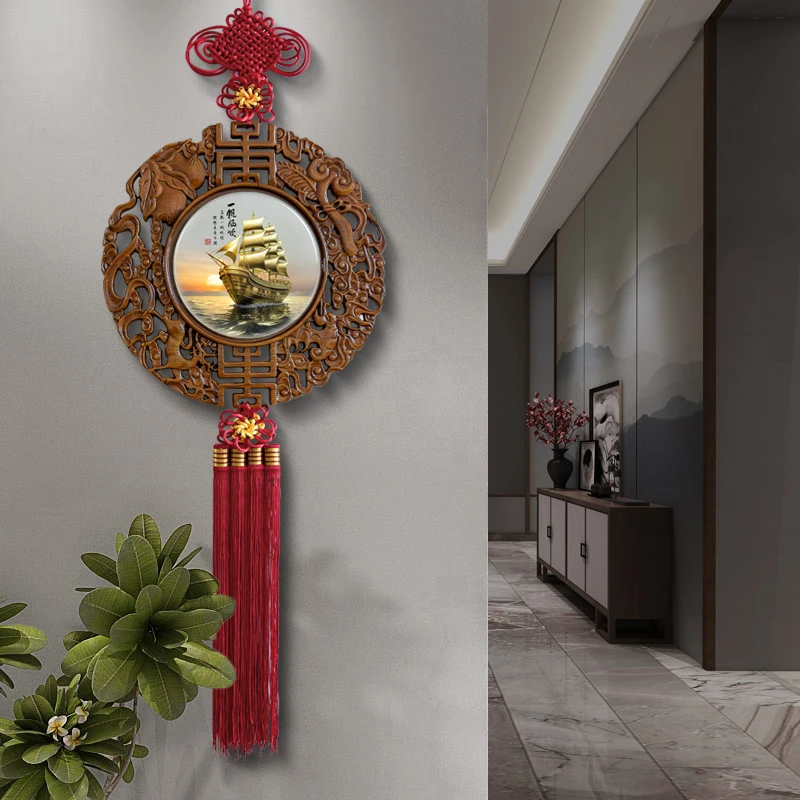 新中式客厅立体装饰画简约电视背景墙挂件复古木雕客厅大白墙挂饰