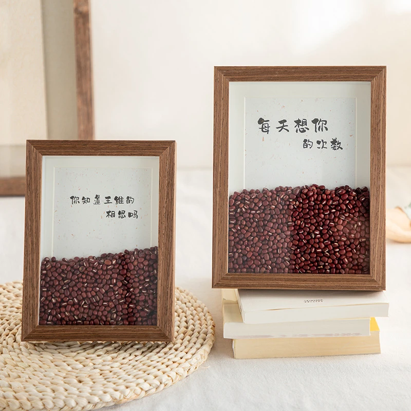 创意红豆中空相框摆台情人节礼物立体画框情侣diy相思豆手工框ins