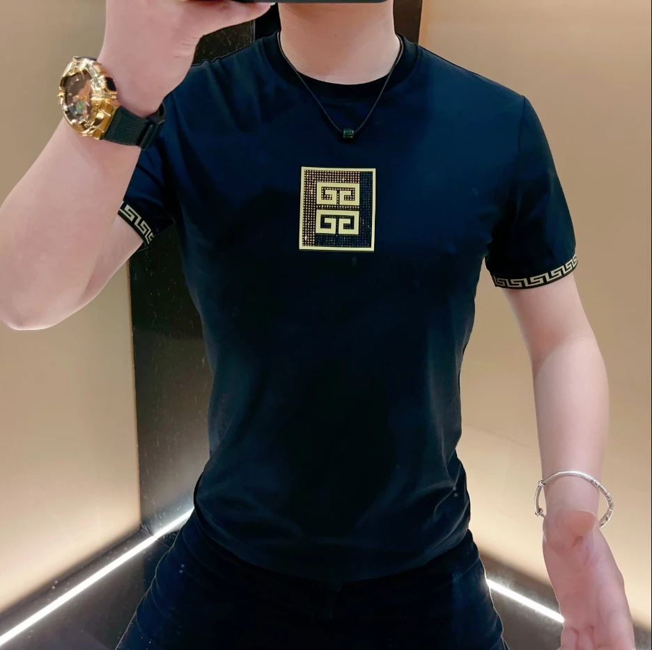 2024新款欧品男装春夏时尚潮流帅气印花休闲圆领T恤丝光棉