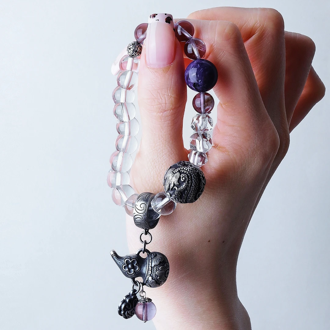 925银手链 七 <龙珠> S10597紫水银龙珠葫芦吊坠手串