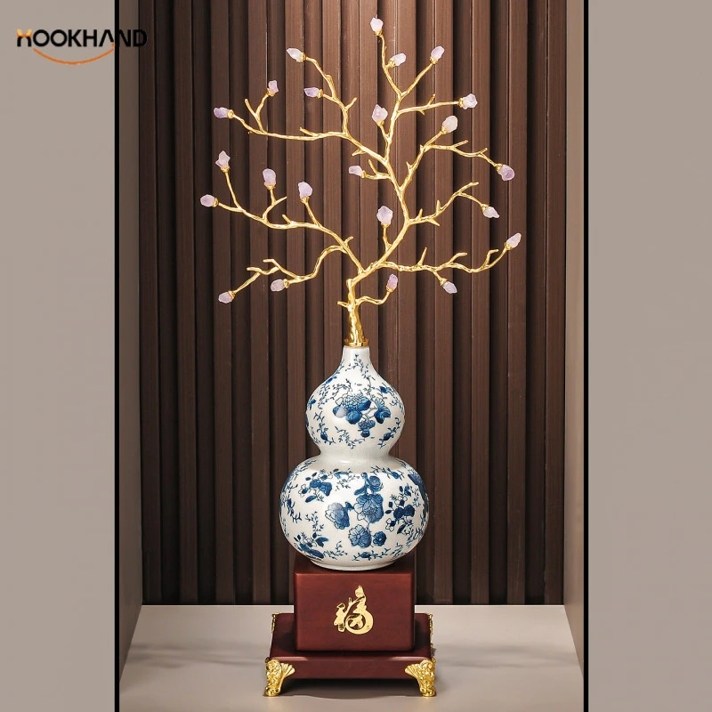 青花瓷招财葫芦摆件入户玄关装饰品高档大气客厅过道乔迁新居礼品