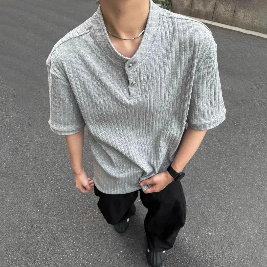 老钱风cleanfit肌理感短袖男款夏季美式复古boxy亨利领针织POLO衫