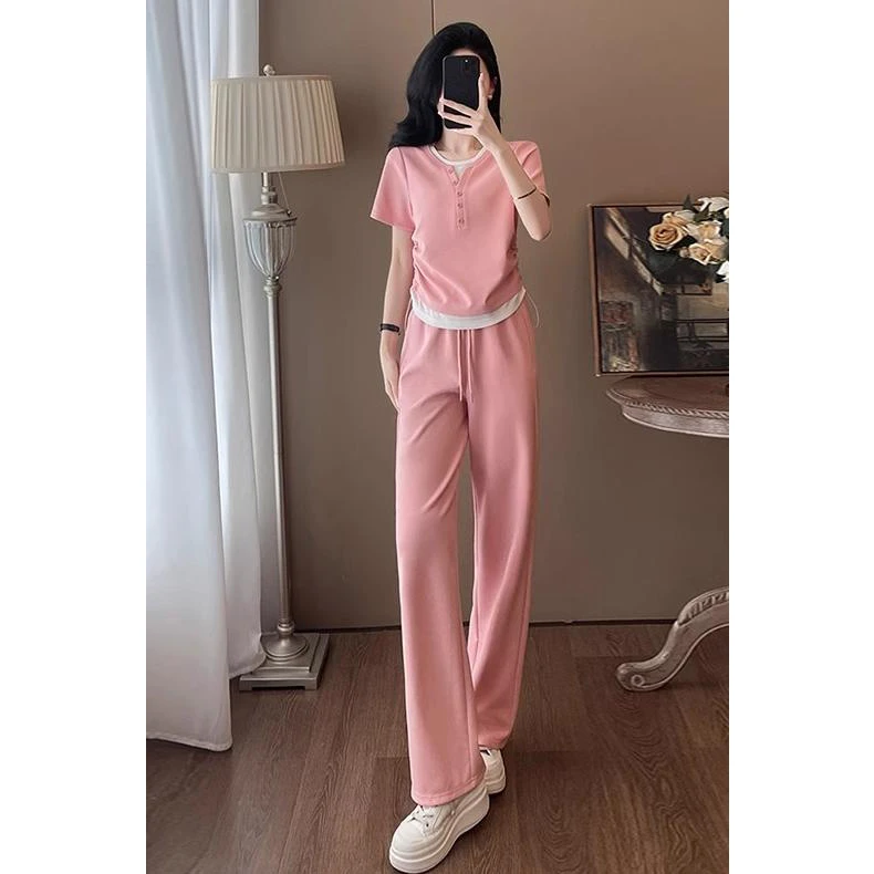 做工休闲运动夏季2025年网红炸街阔腿裤两件套