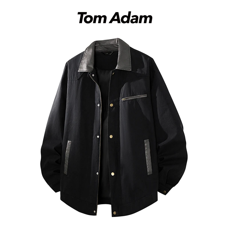 TOMADAM美式翻领夹克工装高级感百搭痞帅外套春秋衣服简约复古