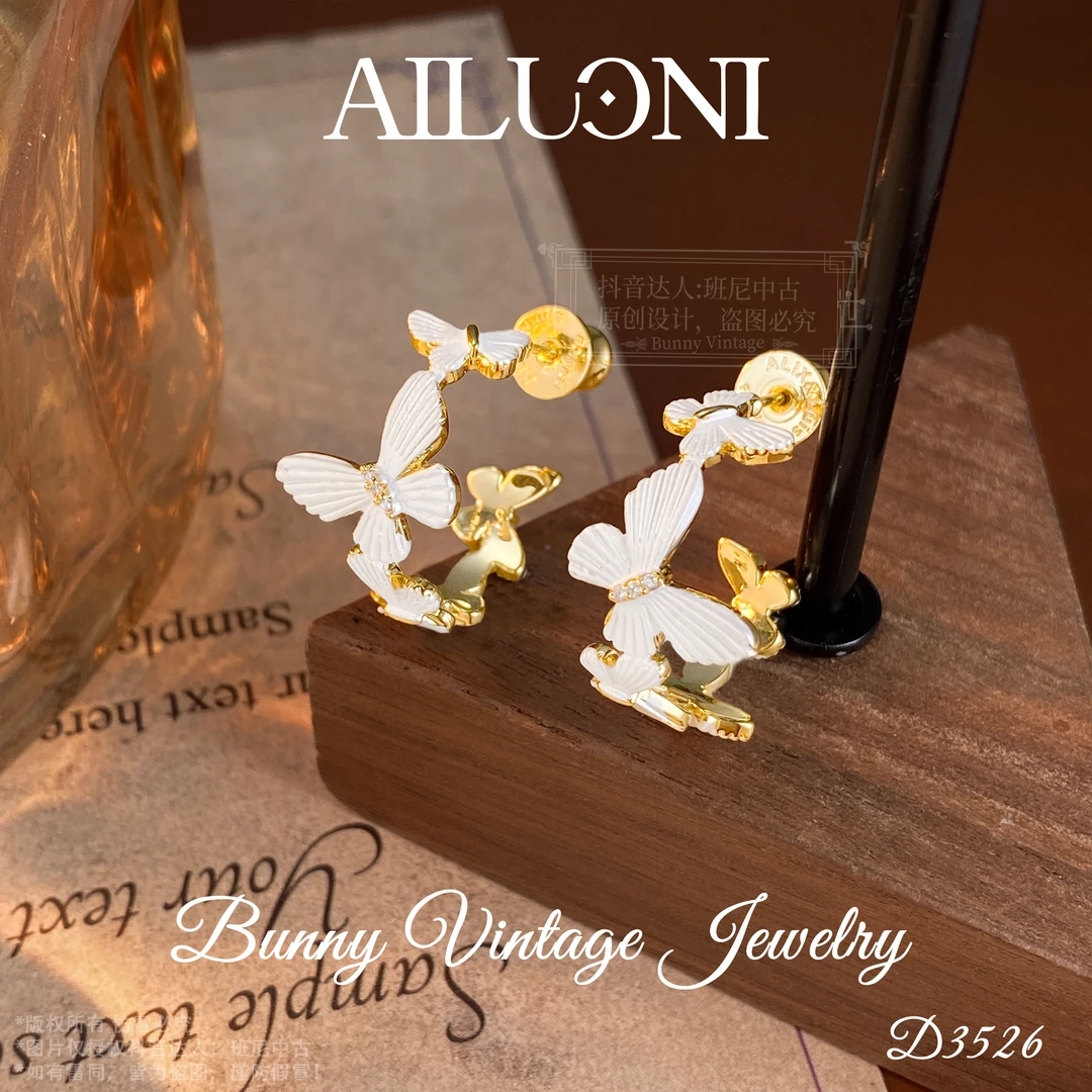 镀K金D3526 法★【蝴蝶花环】冬AILUONI 爱洛妮 限定 耳钉