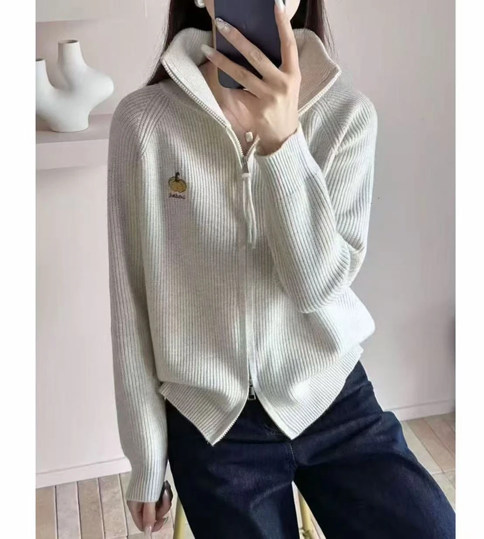 【南瓜-杏色拉链开衫】新款韩版时尚外搭厚款针织衫女 620