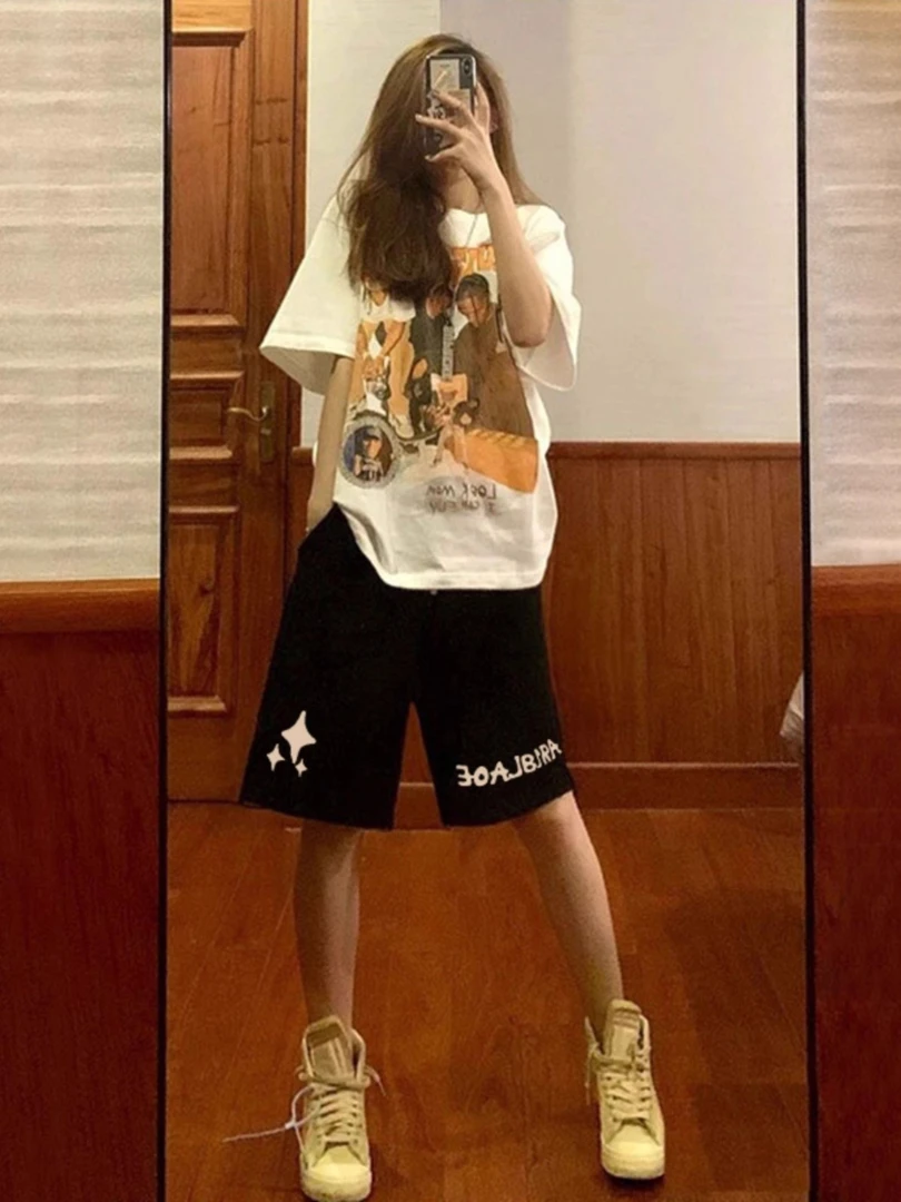 加大码300斤韩系休闲慵懒风直筒五分裤男女夏季宽松百搭运动短裤