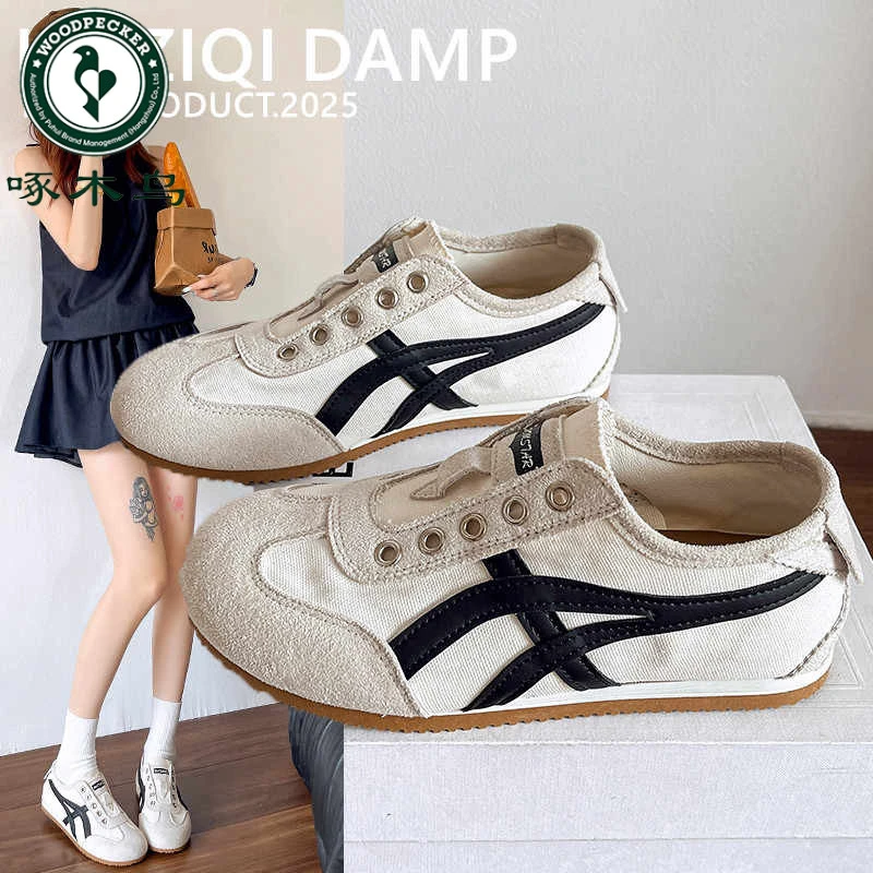 啄木鸟平底德训鞋女鞋子2025夏季新款单鞋休闲阿甘鞋运动小白鞋
