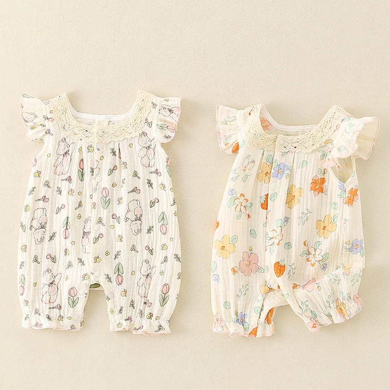 应季惠购ins夏款森林公园无袖闭档哈衣连衣外出服哈衣宝宝婴儿儿