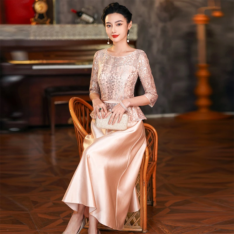 国庆节婆婆妈妈参加婚礼服香槟色高端婆婆婚宴装2025新款高贵年轻