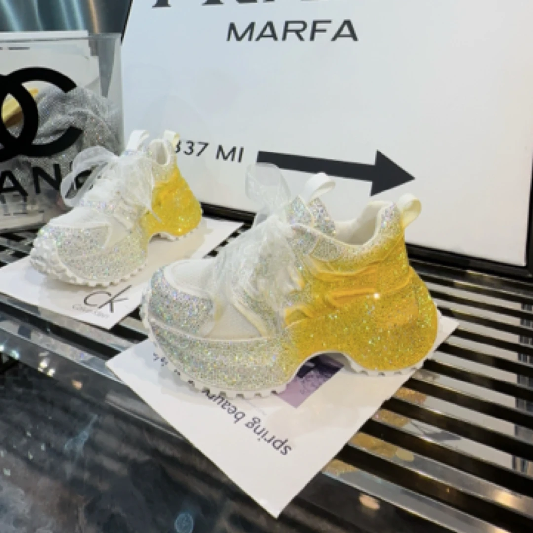 A.M艾墨儿女款夏季厚底增高透气网原版设计女款水钻浪凡老爹鞋