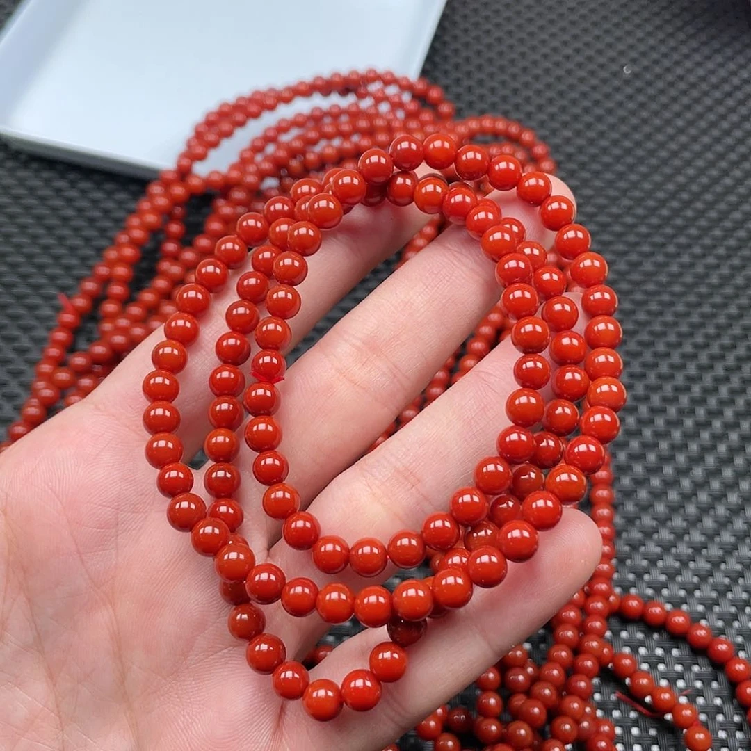 南红玛瑙6mm柿子红圆珠108长链未镶嵌