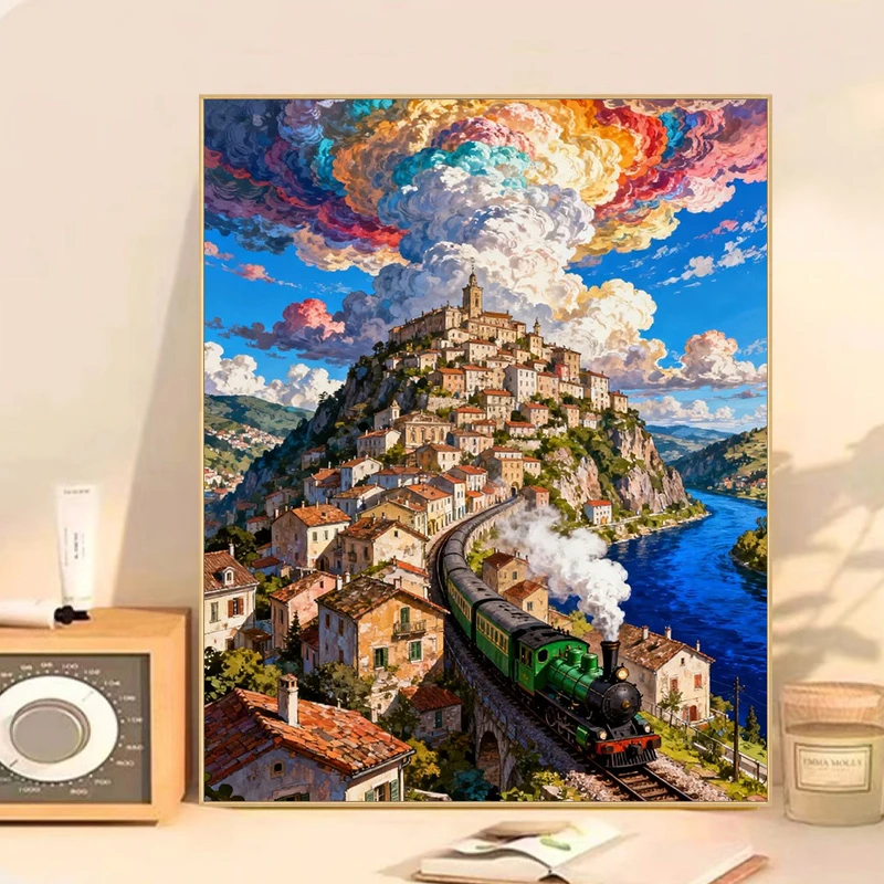 天境云都宫崎骏风diy数字油画填充手工填色客厅油彩画礼物挂画