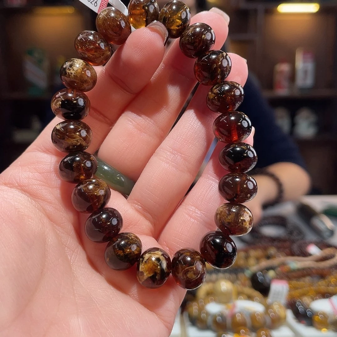 琥珀未镶嵌手链12m花