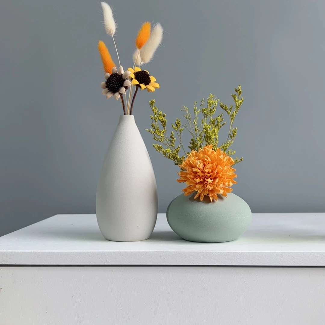 摆件陶瓷小花瓶摆件含花总高约20-30cm