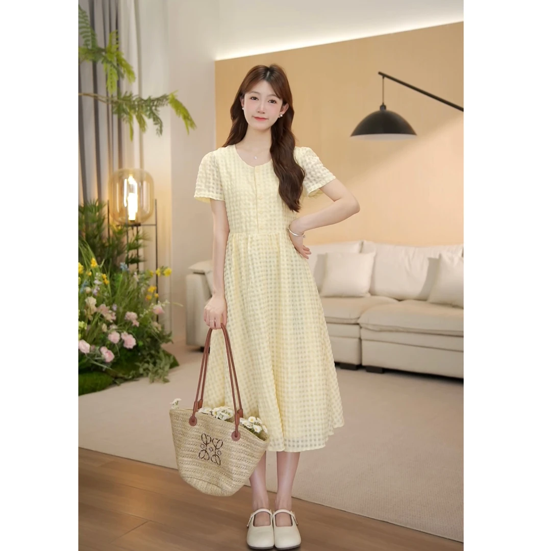 （周周小个子）夏季新款温柔甜美显瘦短袖连衣裙-8328