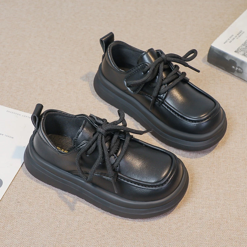 儿童休闲皮鞋秋季款童鞋女童黑色表演鞋男童英伦风百搭单鞋567