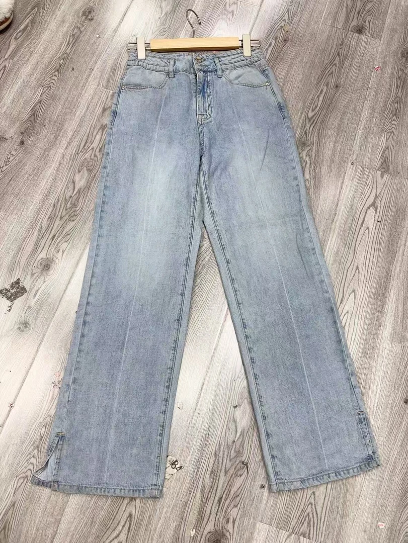 7417女牛仔裤新款春夏蓝色水洗直筒牛仔裤开叉