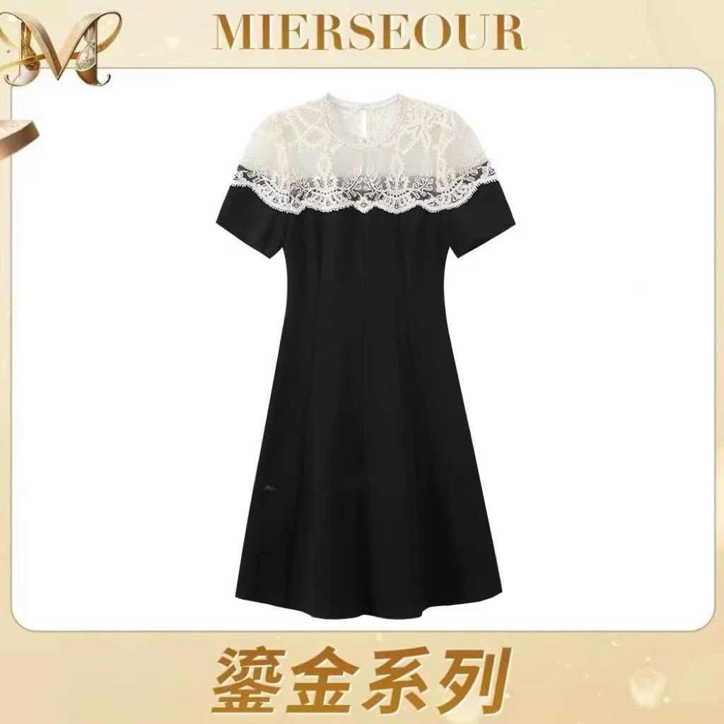 MIERSEOUR鎏金系列 【轻尘初静】优雅修身蕾丝拼接连衣裙2512