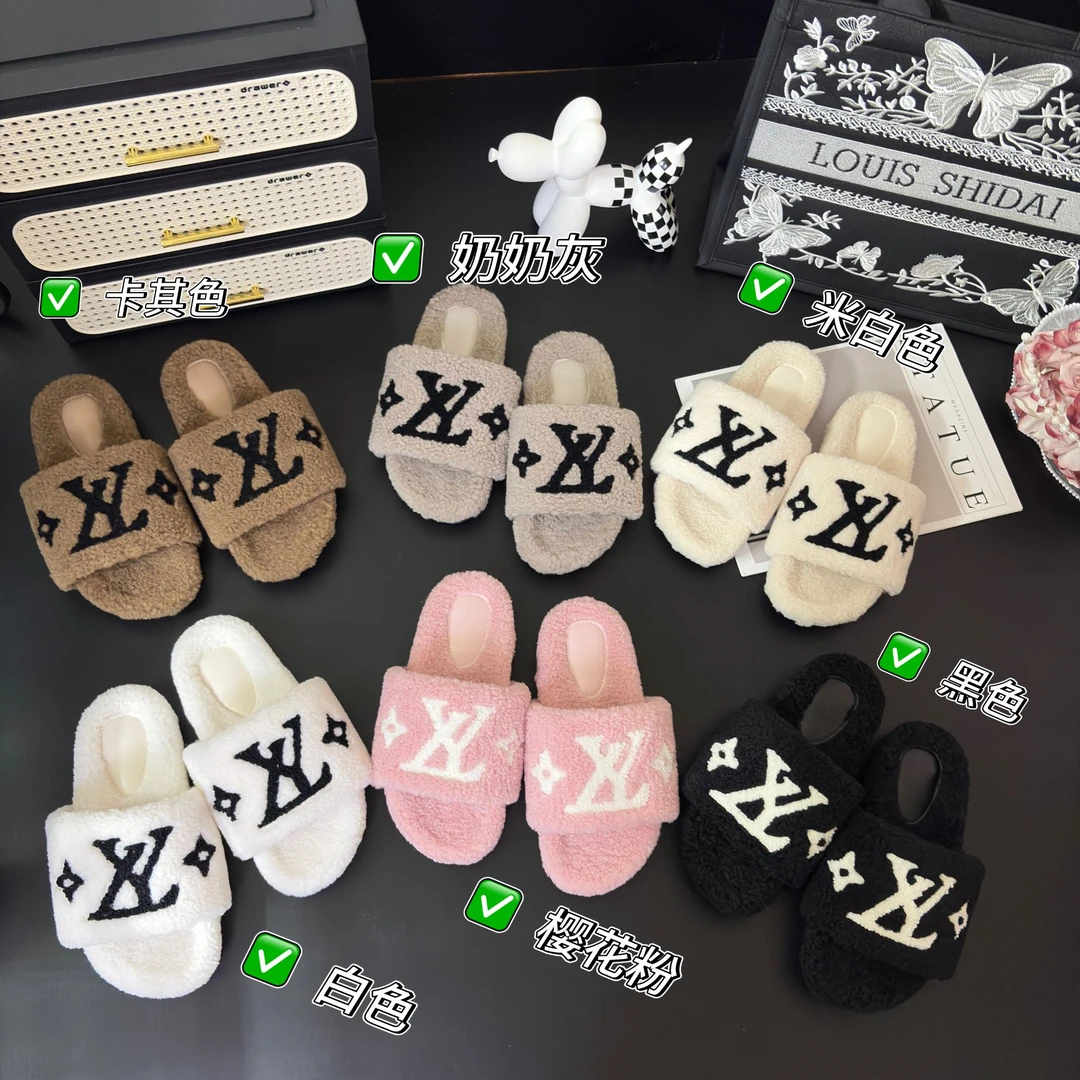 毛毛拖鞋2025新款网红款家居平底一字拖毛绒刺绣防滑女秋冬季外穿