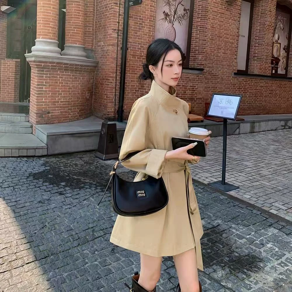 中长款风衣女春季新款廓形卡其色气质小个子韩版一粒扣外套2551