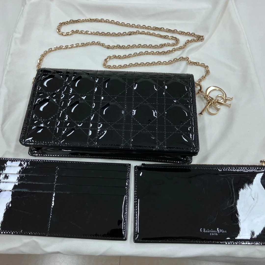 95新 DIOR/迪奥 GGS迪奥woc三合一黑色金扣漆皮单肩包 38381034