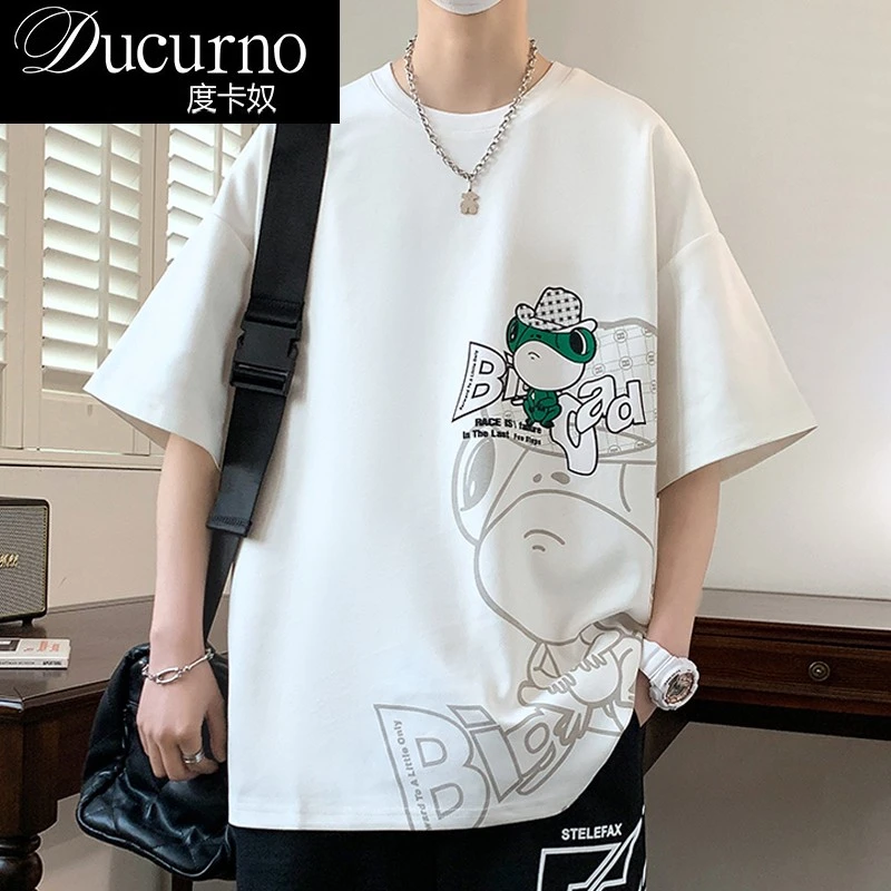 卡通印花青少年宽松潮流潮牌短袖t恤男士夏季2025新款t恤衫上衣服