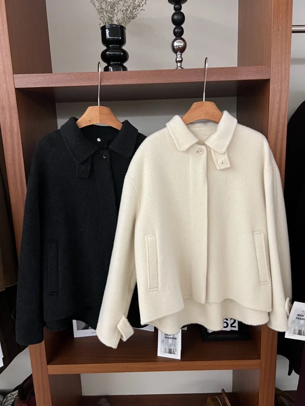 《素里》韩版毛呢外套女装短款娃娃领长袖秋冬设计师宽松休闲韩版