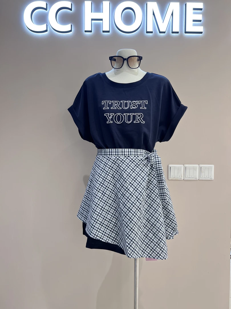 【婷婷专属】“格纹信赖”慵懒百搭字母连衣裙显瘦格纹屁帘套装56963