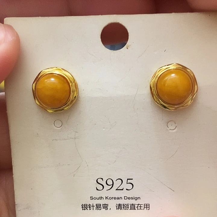 蜜蜡银S925镶嵌耳饰蜜蜡